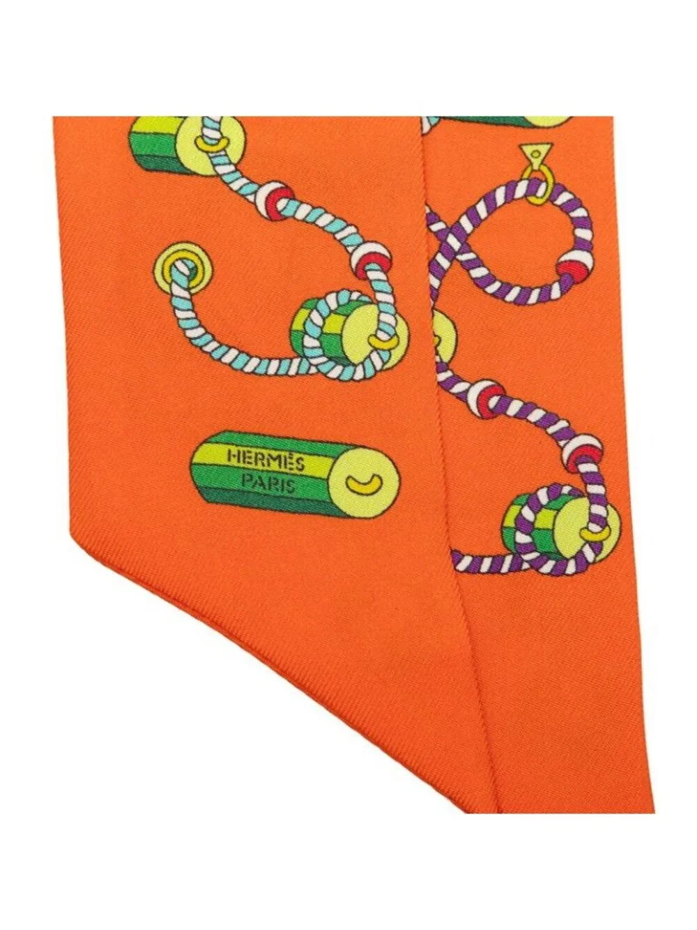 Hermes Cordages Scarf Orange Multicolor Silk - Picture 3 of 5